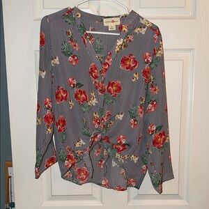 Wishful Park Red Floral Striped Blouse